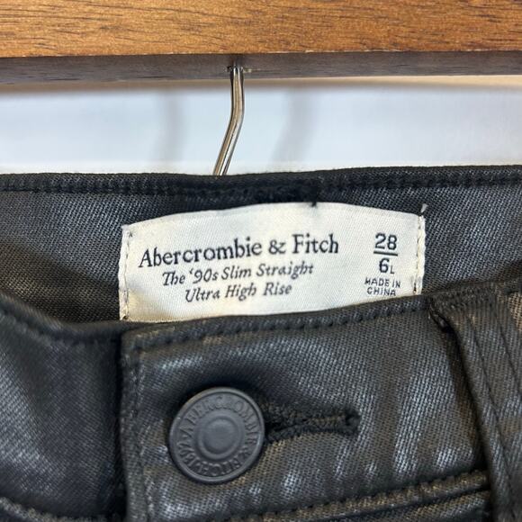 Abercrombie & Fitch 90s slim straight ultra high rise   Coated Jeans Slit Hem 28 - Picture 4 of 7